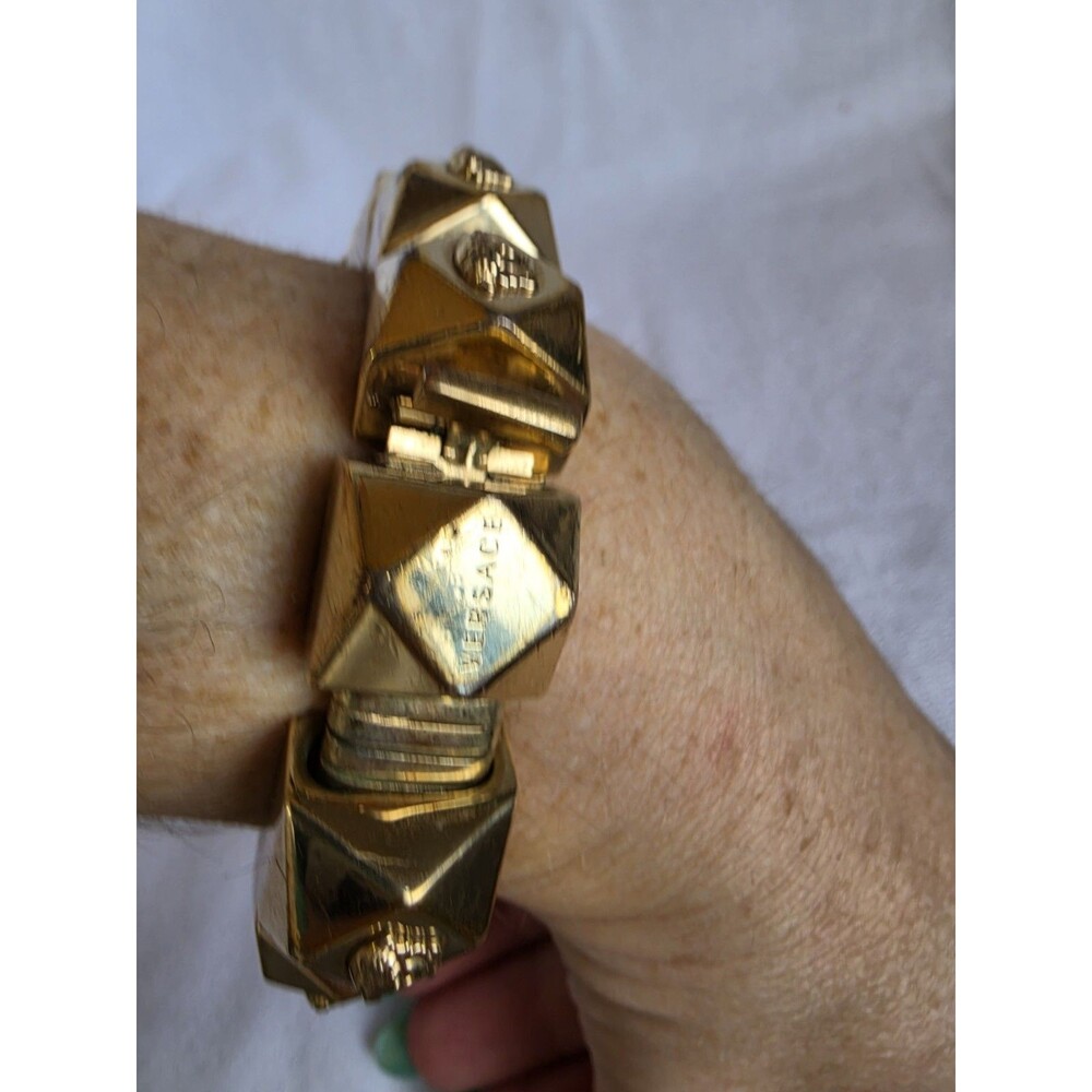 Vtg Gianni Versace Gold Tone Chunky Pyramid Links Medusa Bracelet - Picture 15 of 15